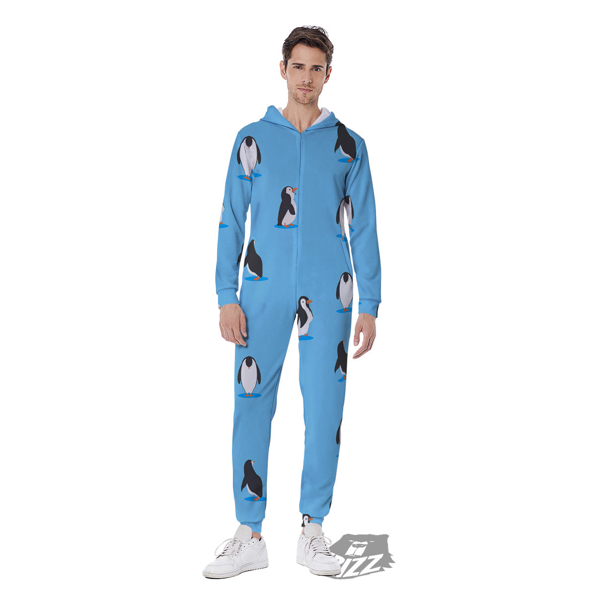 Blue Cute Penguin Print Pattern Men's Jumpsuit-grizzshop