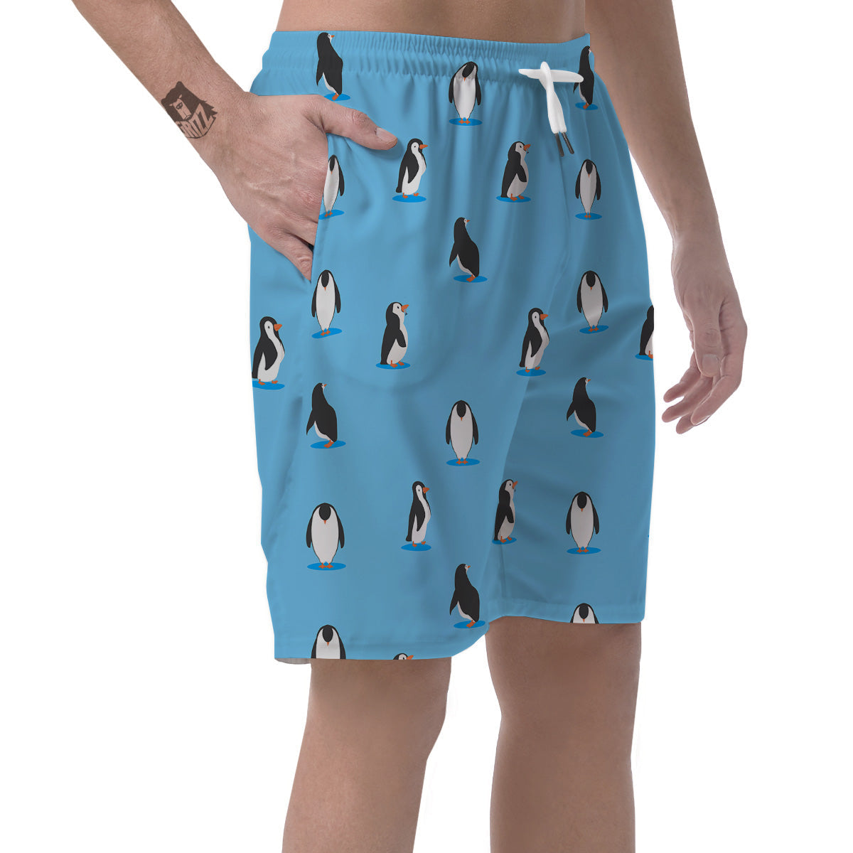 Blue Cute Penguin Print Pattern Men's Shorts-grizzshop