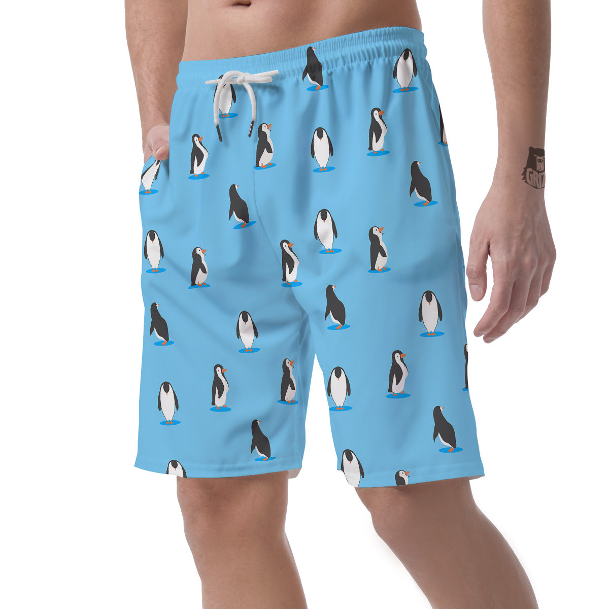 Blue Cute Penguin Print Pattern Men's Shorts-grizzshop