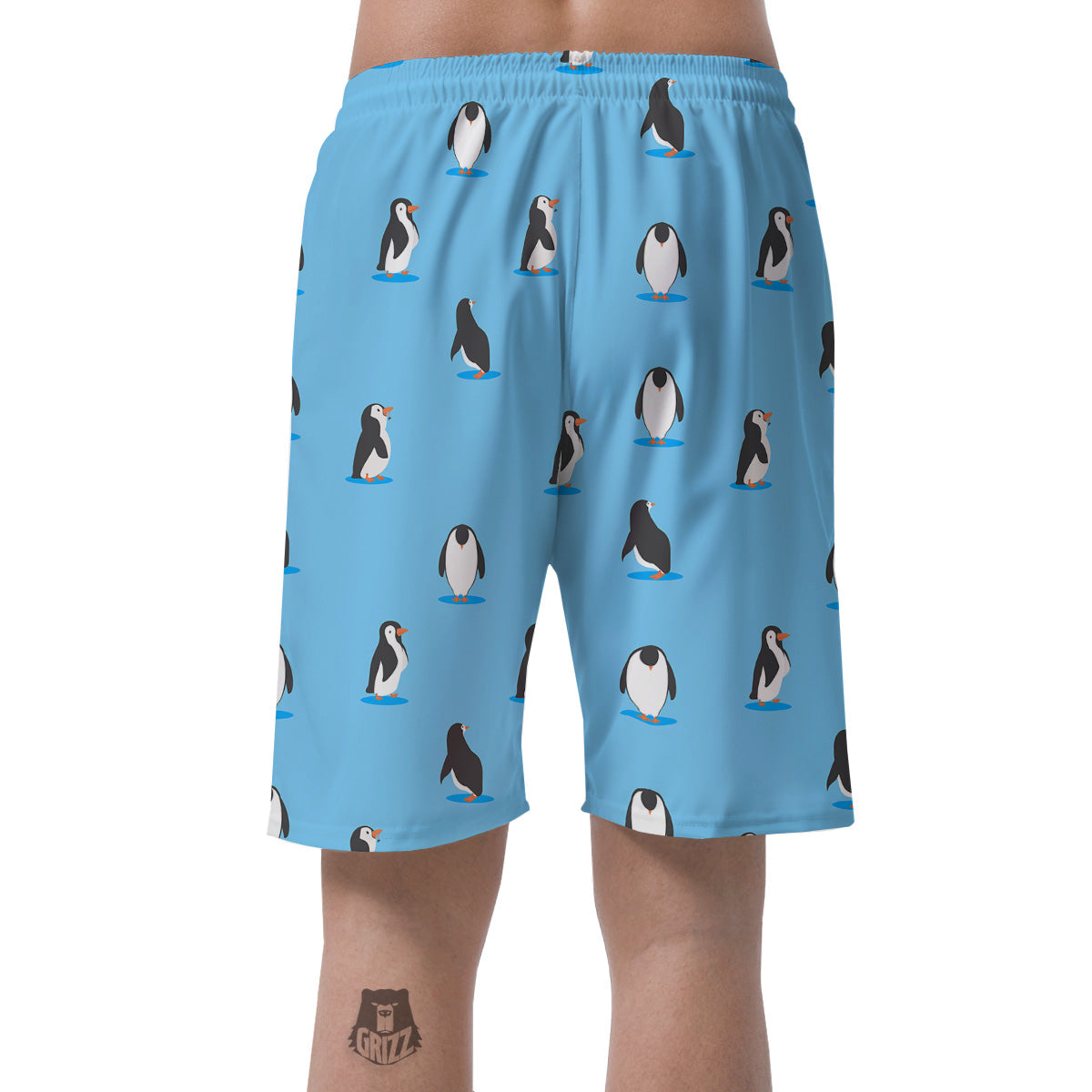 Blue Cute Penguin Print Pattern Men's Shorts-grizzshop
