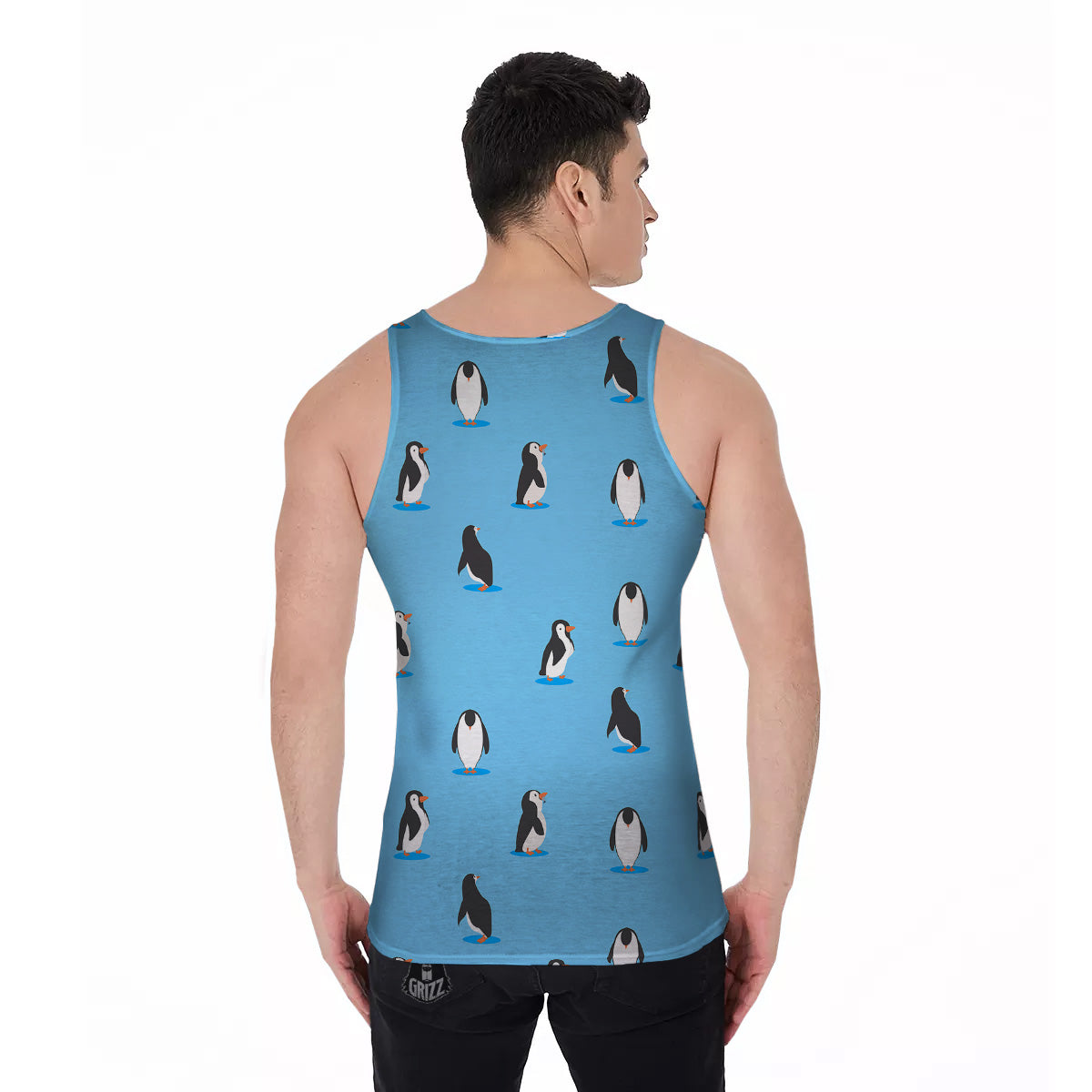 Blue Cute Penguin Print Pattern Men's Tank Top-grizzshop