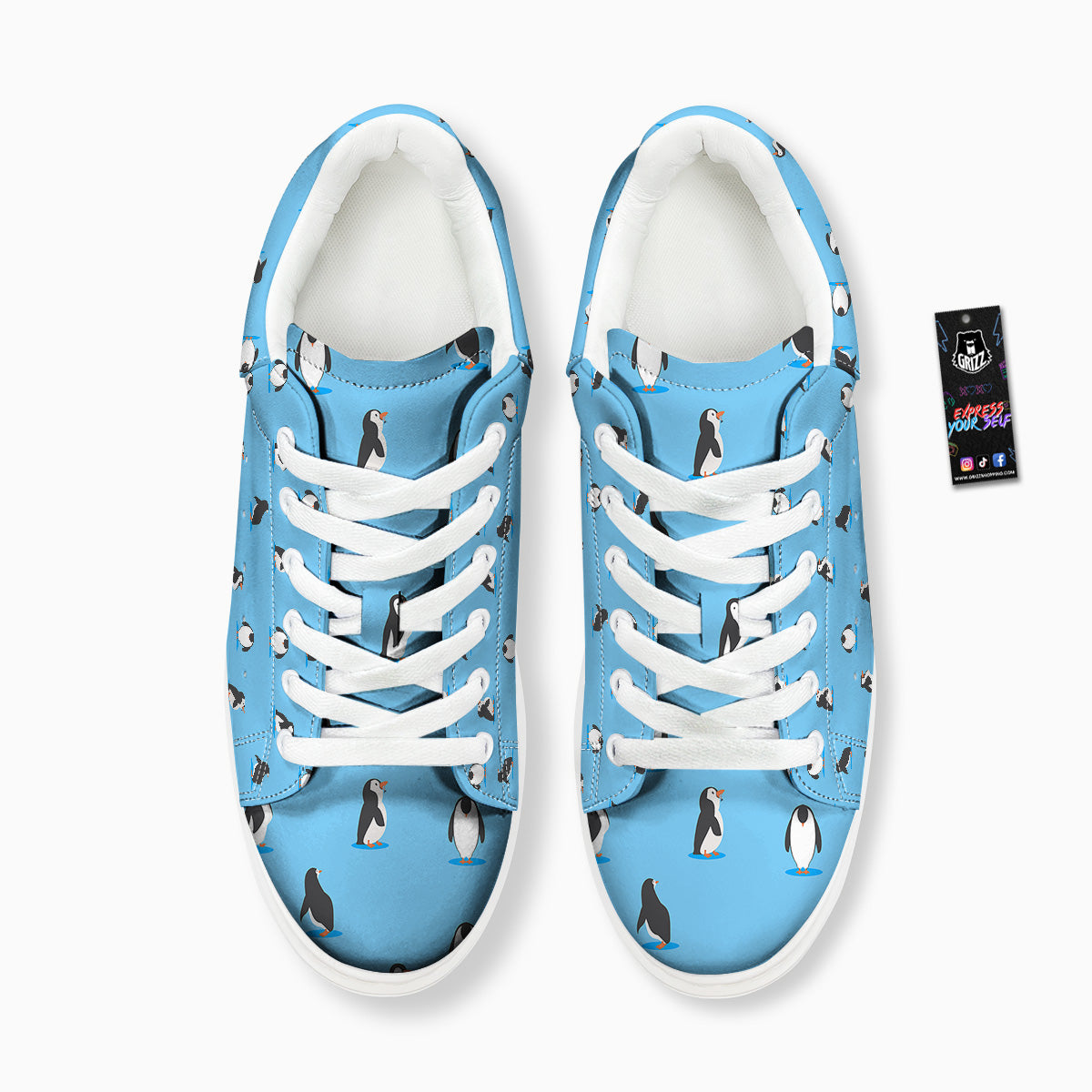 Blue Cute Penguin Print Pattern Platform Shoes-grizzshop