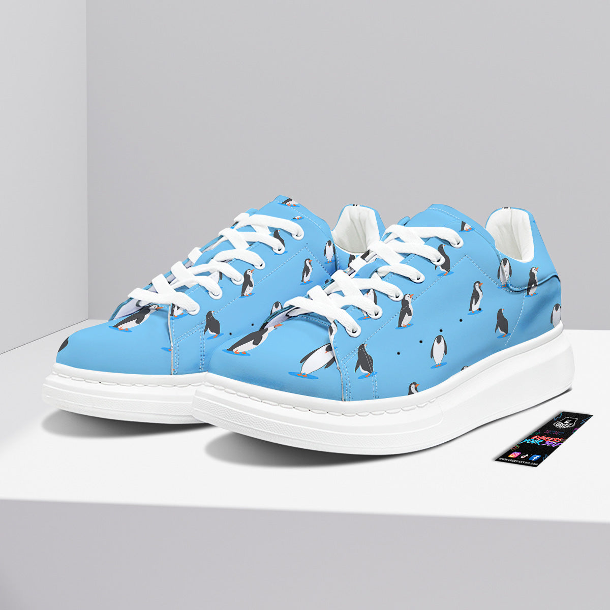 Blue Cute Penguin Print Pattern Platform Shoes-grizzshop