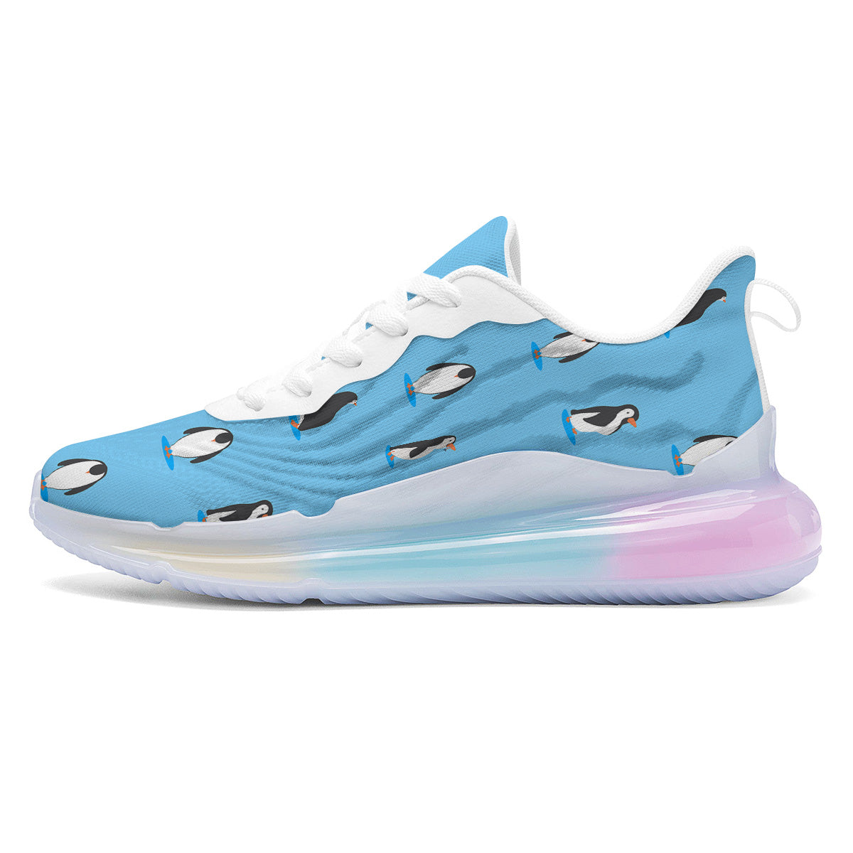 Blue Cute Penguin Print Pattern Running Sneakers-grizzshop