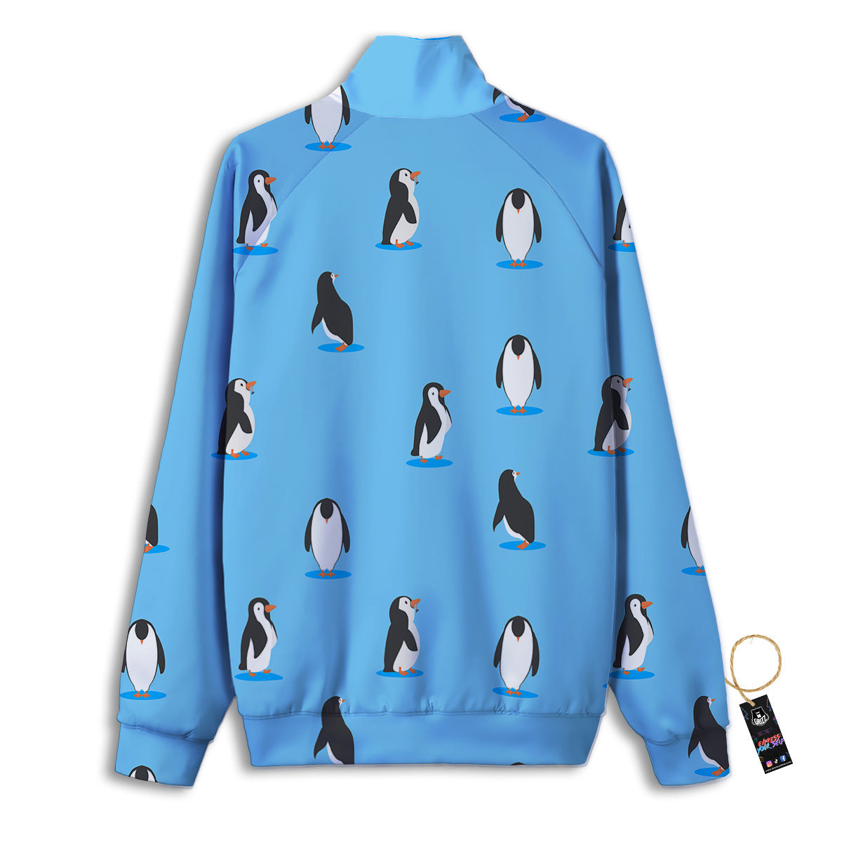 Blue Cute Penguin Print Pattern Track Jacket-grizzshop