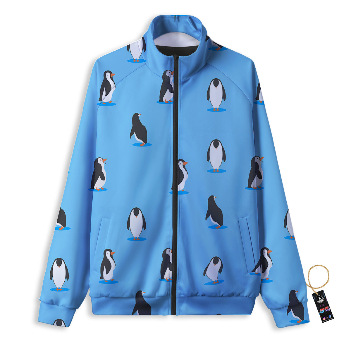 Blue Cute Penguin Print Pattern Track Jacket-grizzshop