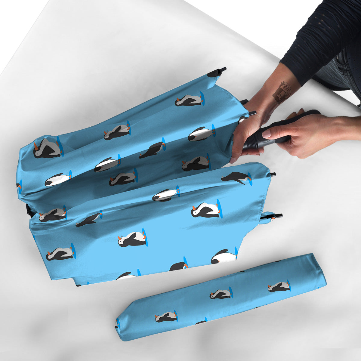 Blue Cute Penguin Print Pattern Umbrella-grizzshop