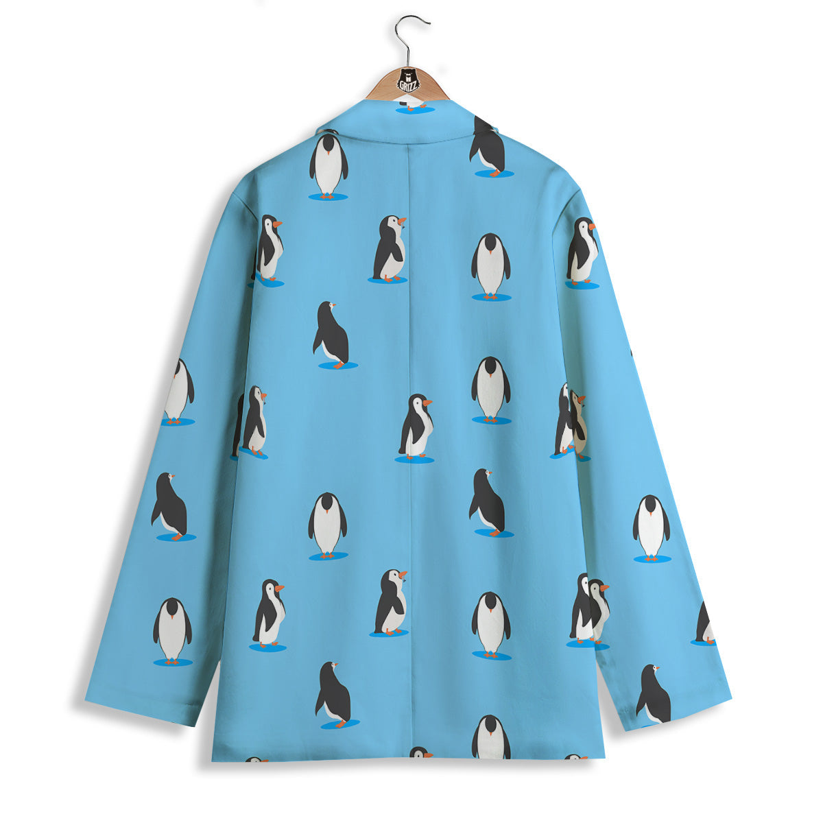 Blue Cute Penguin Print Pattern Women's Blazer-grizzshop