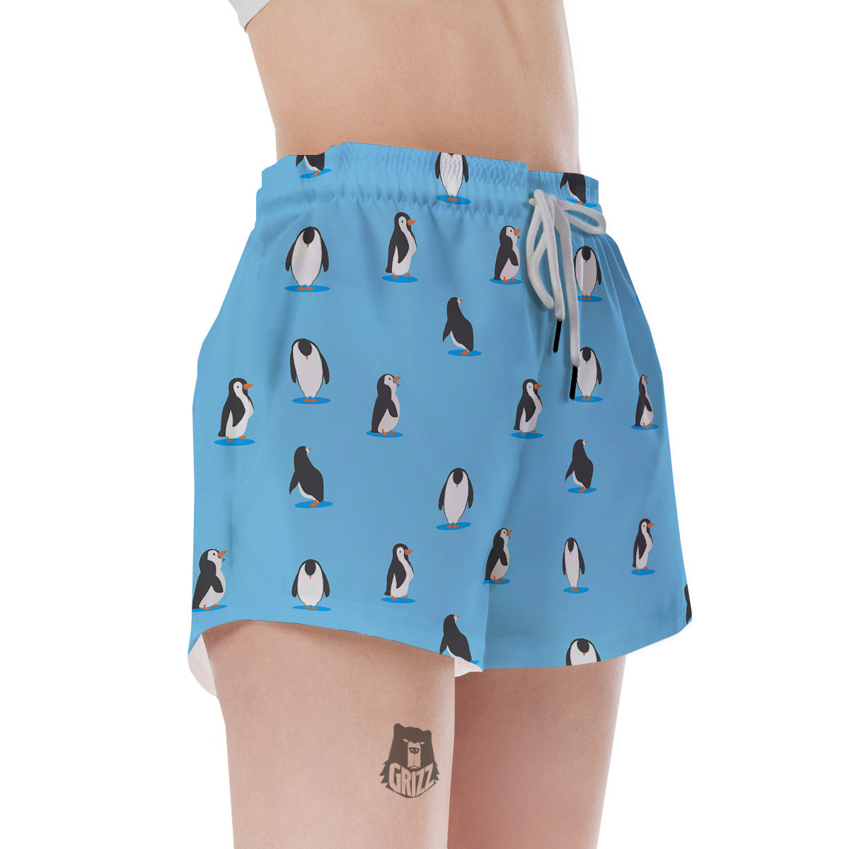 Blue Cute Penguin Print Pattern Women's Shorts-grizzshop