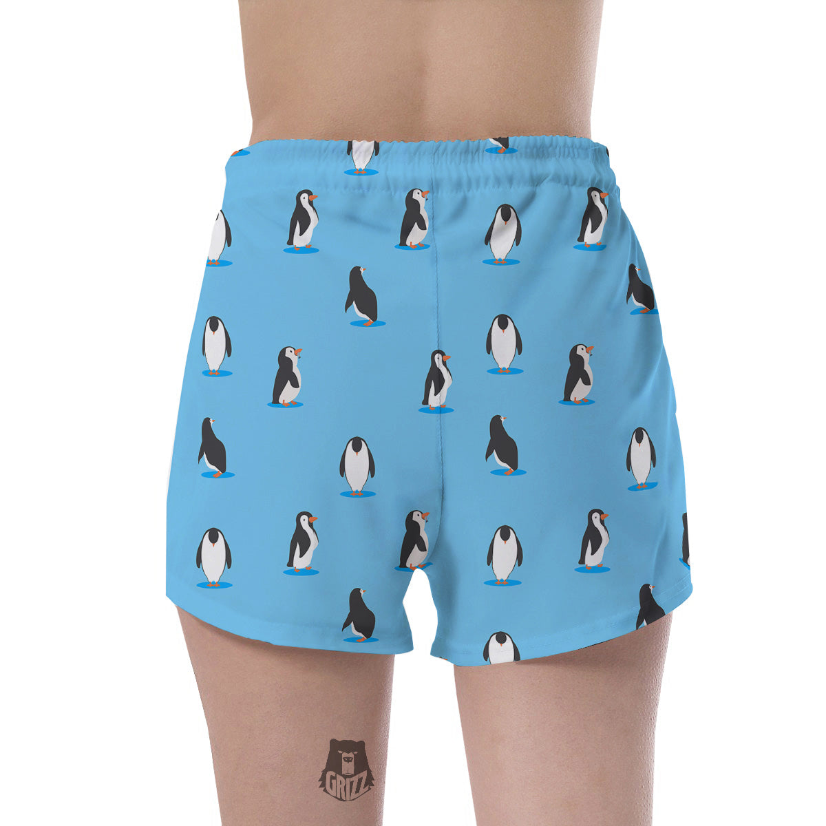 Blue Cute Penguin Print Pattern Women's Shorts-grizzshop