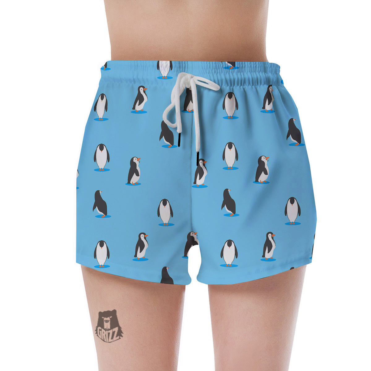 Blue Cute Penguin Print Pattern Women's Shorts-grizzshop