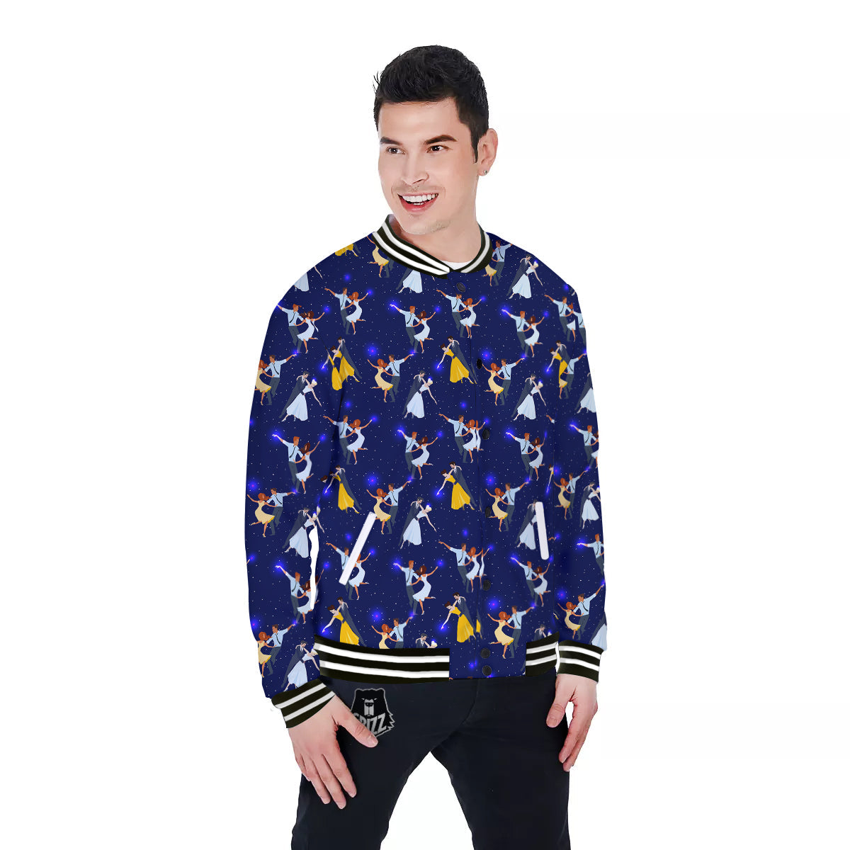 Blue Dancer Print Pattern Baseball Jacket-grizzshop