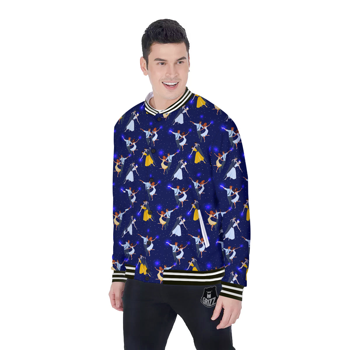 Blue Dancer Print Pattern Baseball Jacket-grizzshop