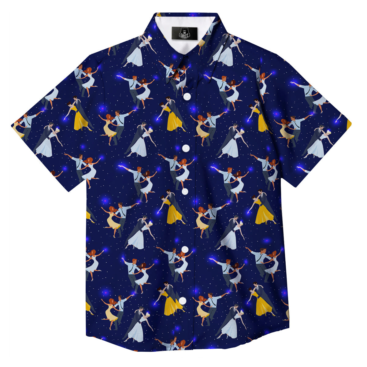 Blue Dancer Print Pattern Button Up Shirt-grizzshop