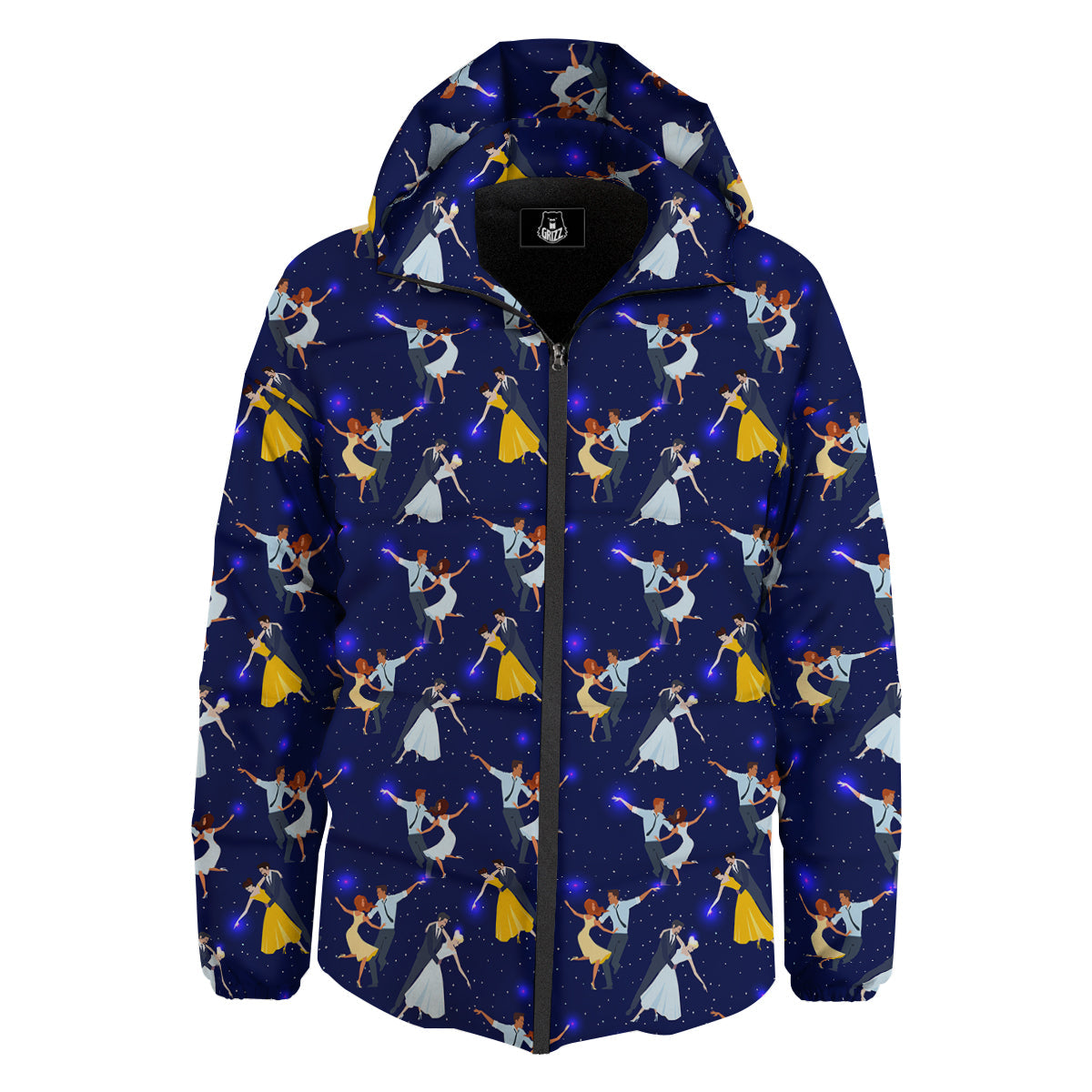 Blue Dancer Print Pattern Down Jacket-grizzshop