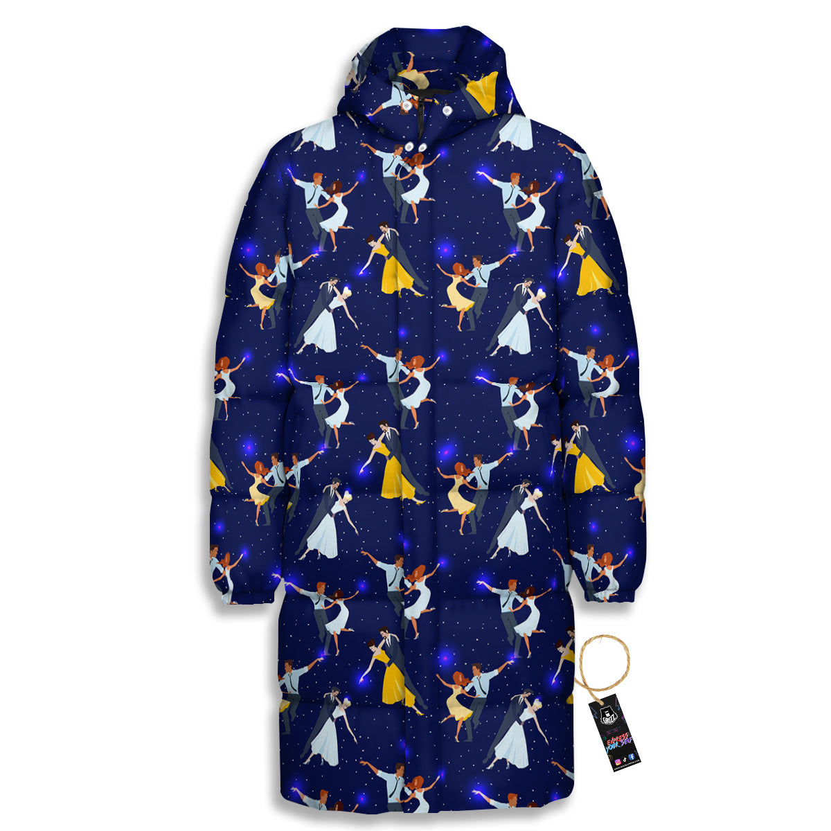 Blue Dancer Print Pattern Long Down Jacket-grizzshop