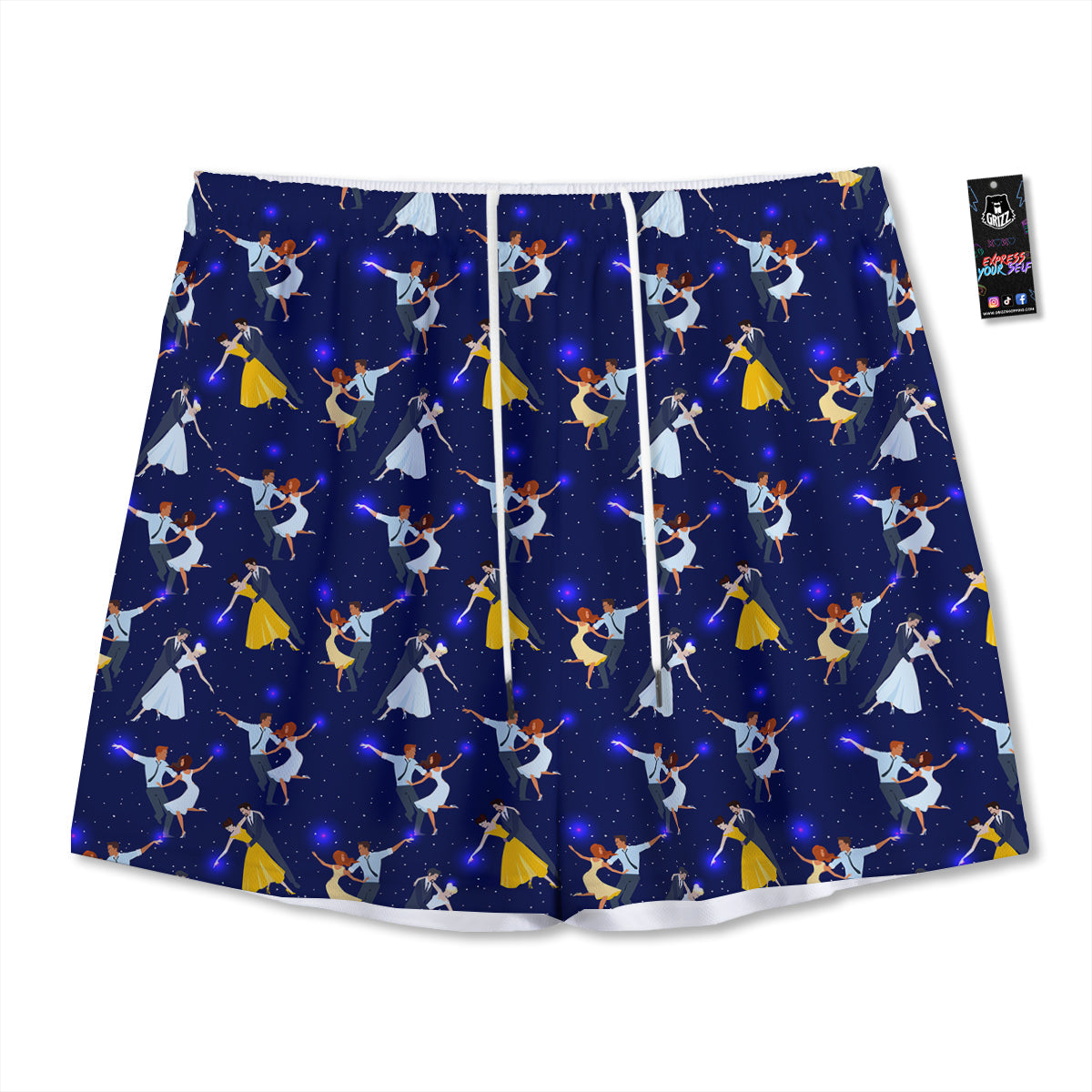 Blue Dancer Print Pattern Mesh Shorts-grizzshop