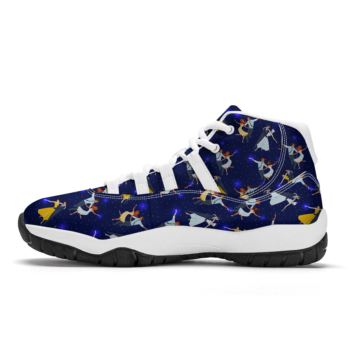 Blue Dancer Print Pattern White Bball Shoes-grizzshop