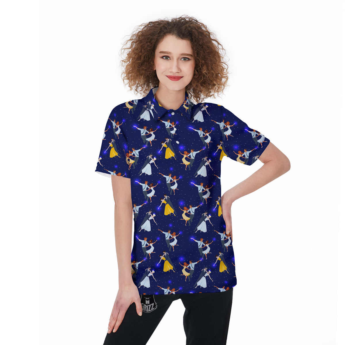 Blue Dancer Print Pattern Women's Golf Shirts-grizzshop