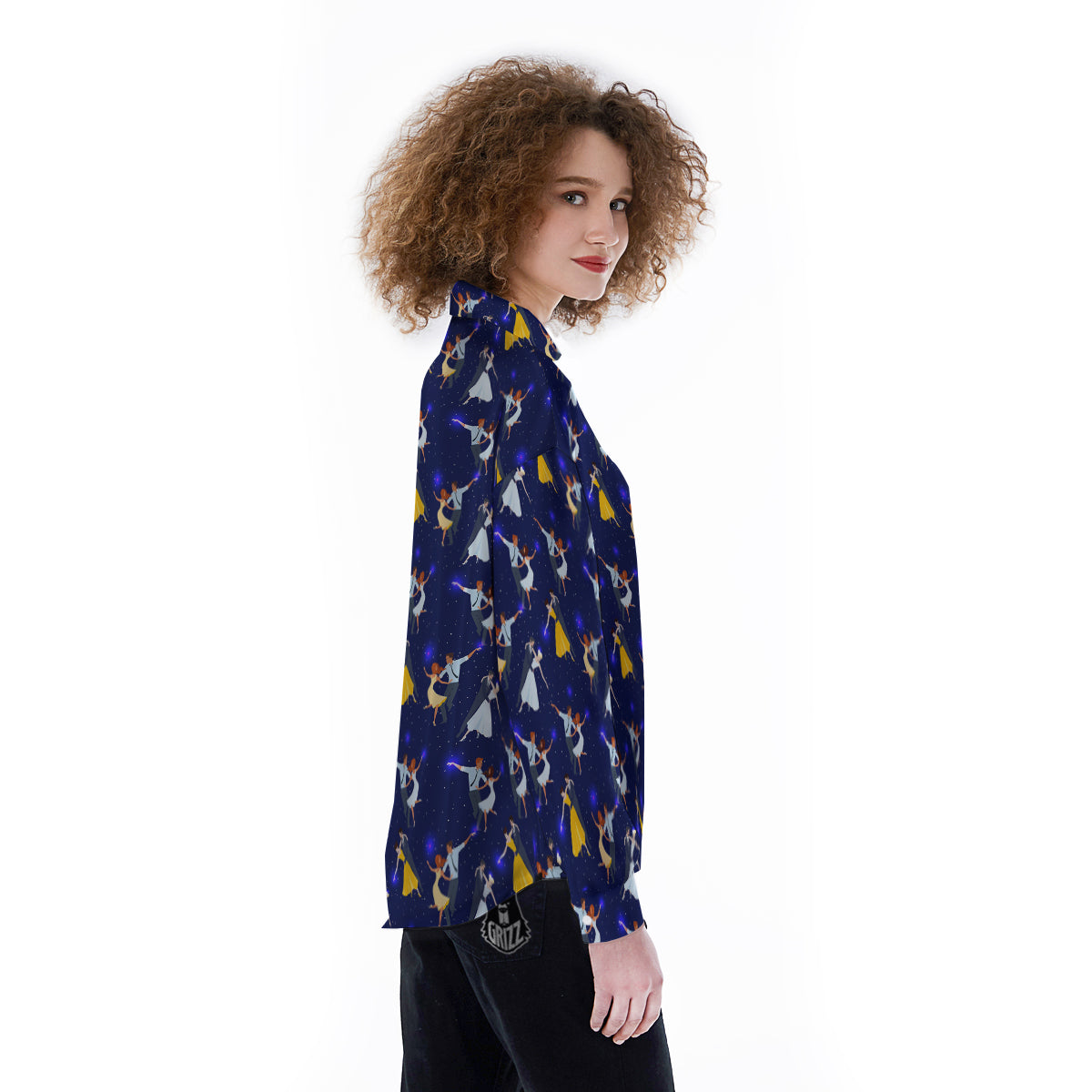 Blue Dancer Print Pattern Women's Long Sleeve Shirts-grizzshop