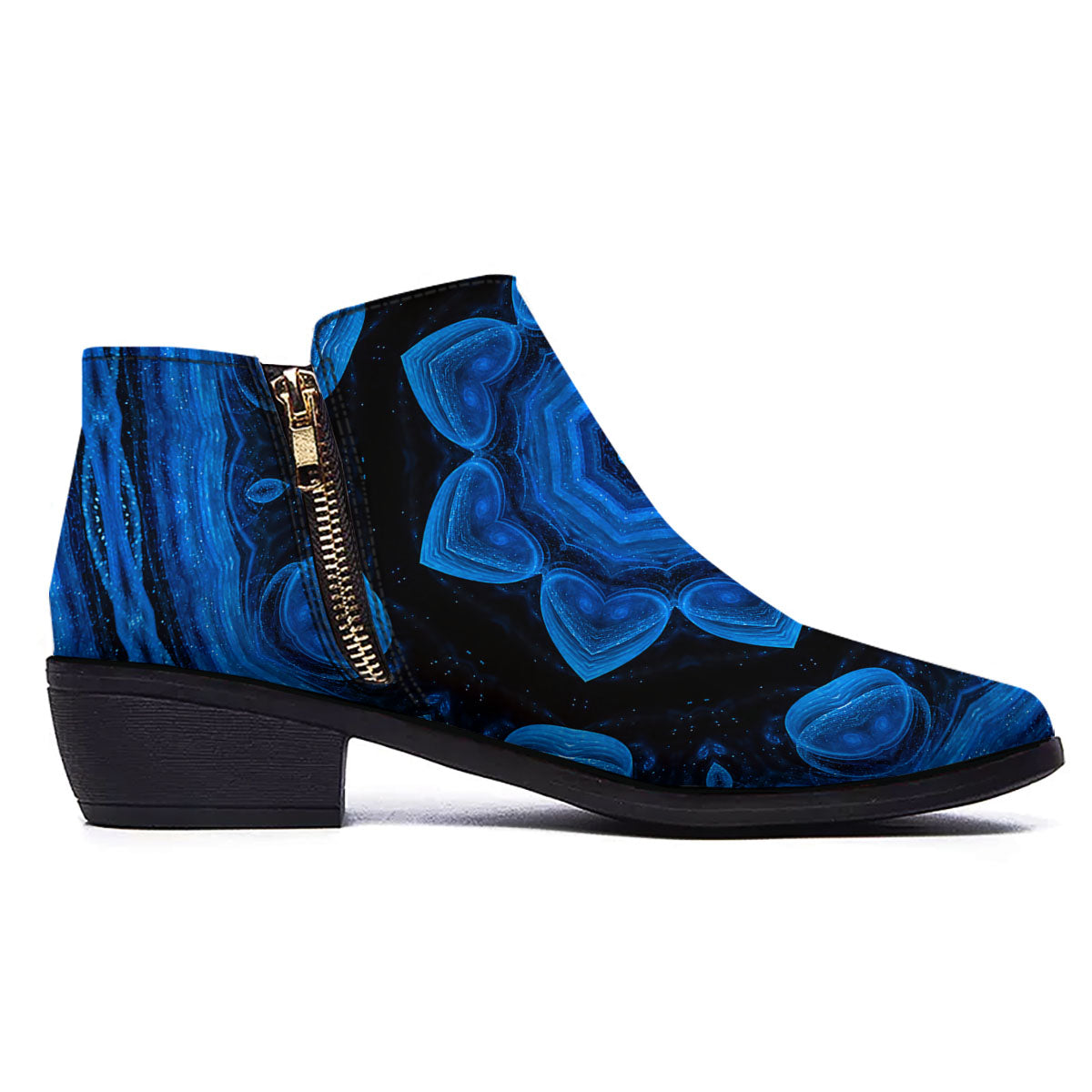 Blue Dark Kaleidoscope Print Ankle Boots-grizzshop