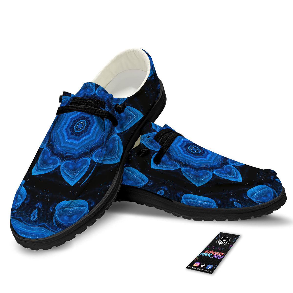 Blue Dark Kaleidoscope Print Black Loafers-grizzshop