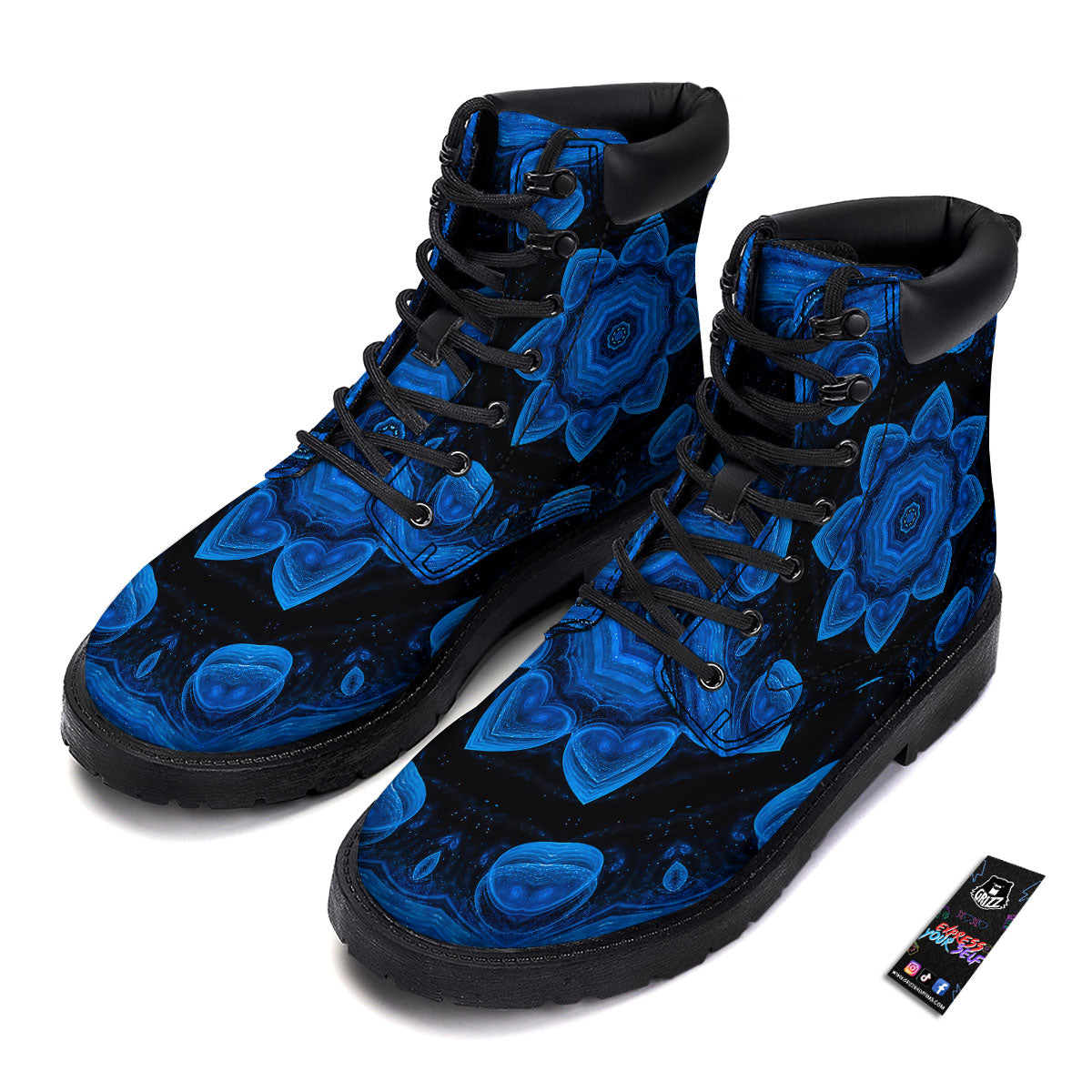 Blue Dark Kaleidoscope Print Boots-grizzshop
