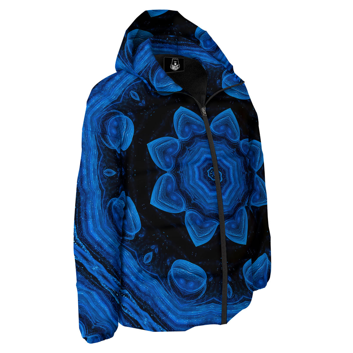 Blue Dark Kaleidoscope Print Down Jacket-grizzshop