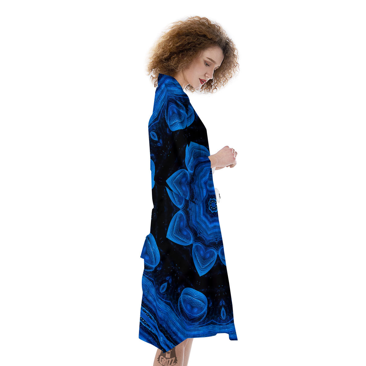 Blue Dark Kaleidoscope Print Kimono-grizzshop