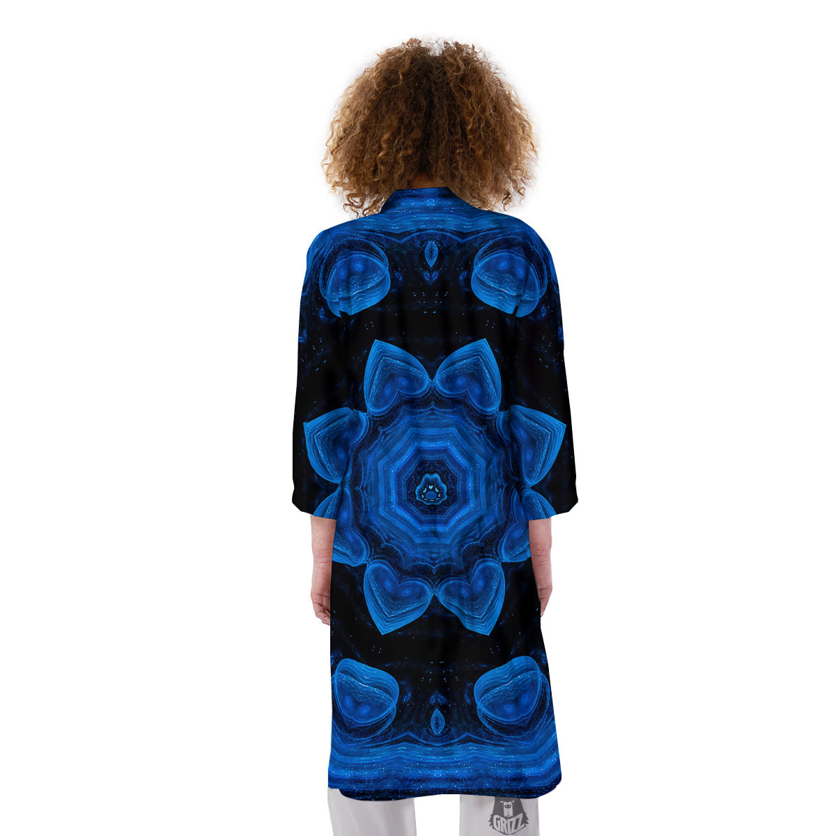 Blue Dark Kaleidoscope Print Kimono-grizzshop
