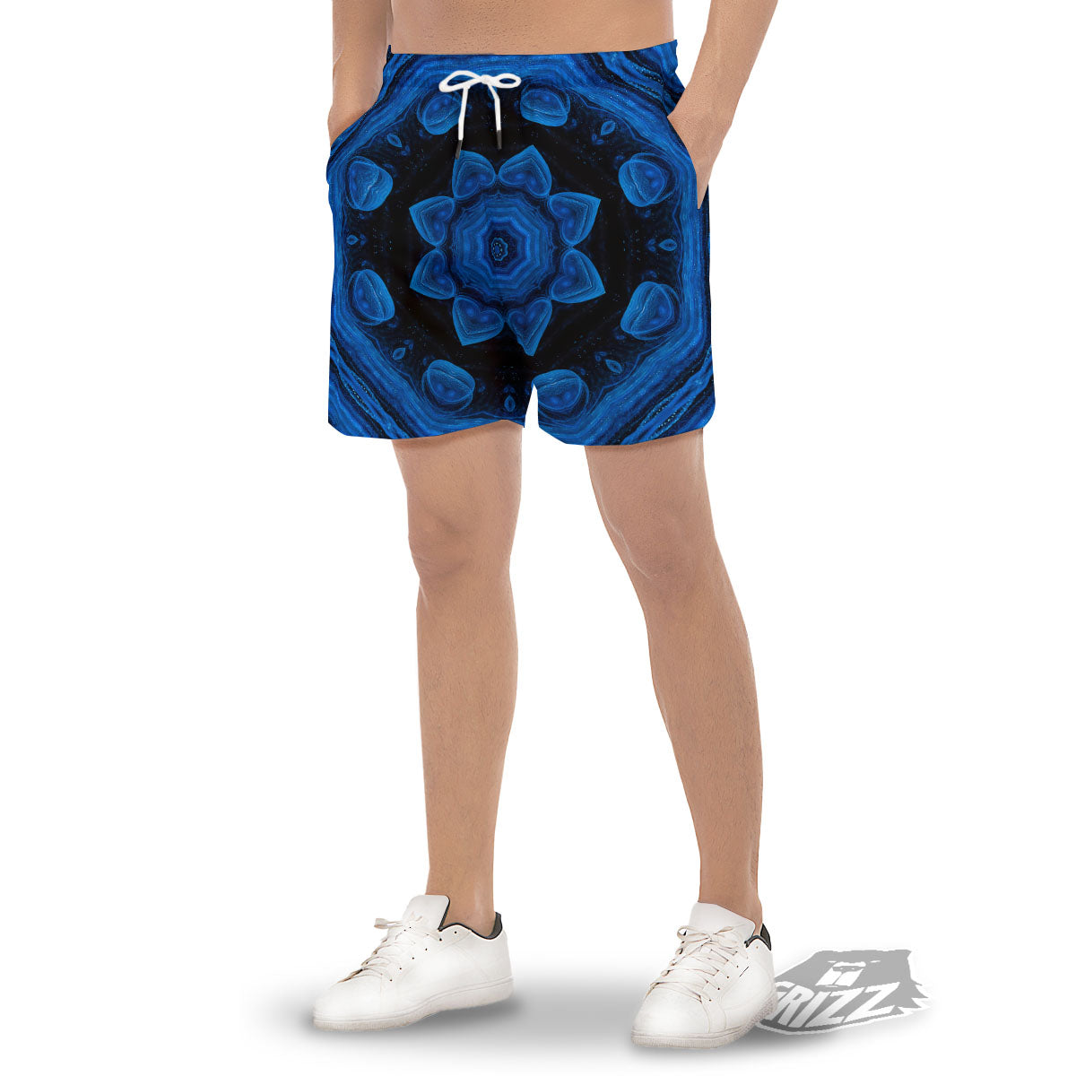Blue Dark Kaleidoscope Print Men's Gym Shorts-grizzshop