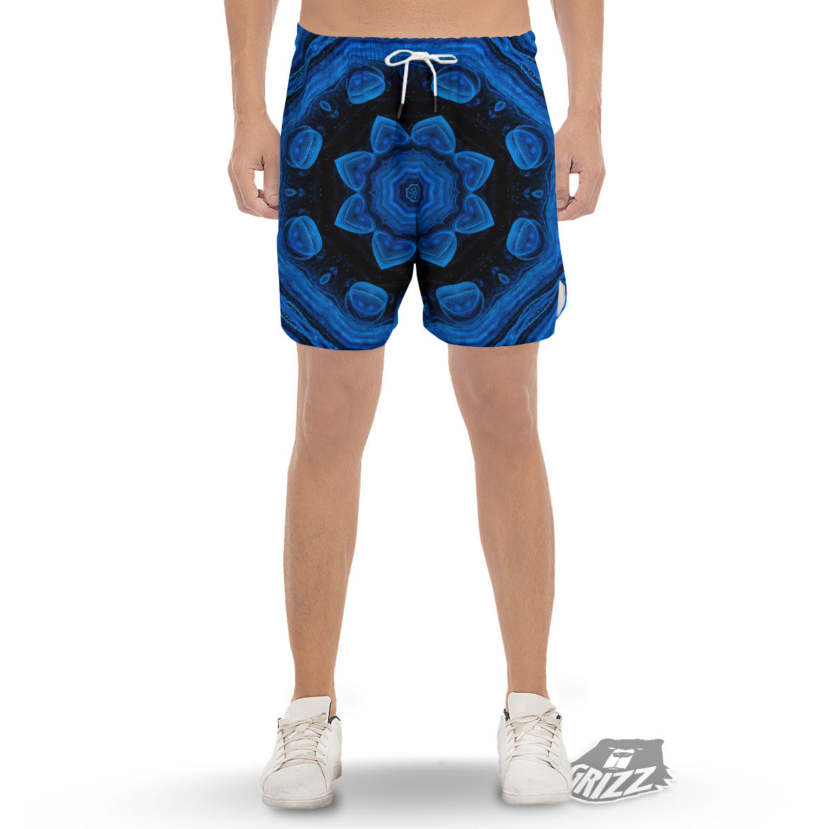 Blue Dark Kaleidoscope Print Men's Gym Shorts-grizzshop