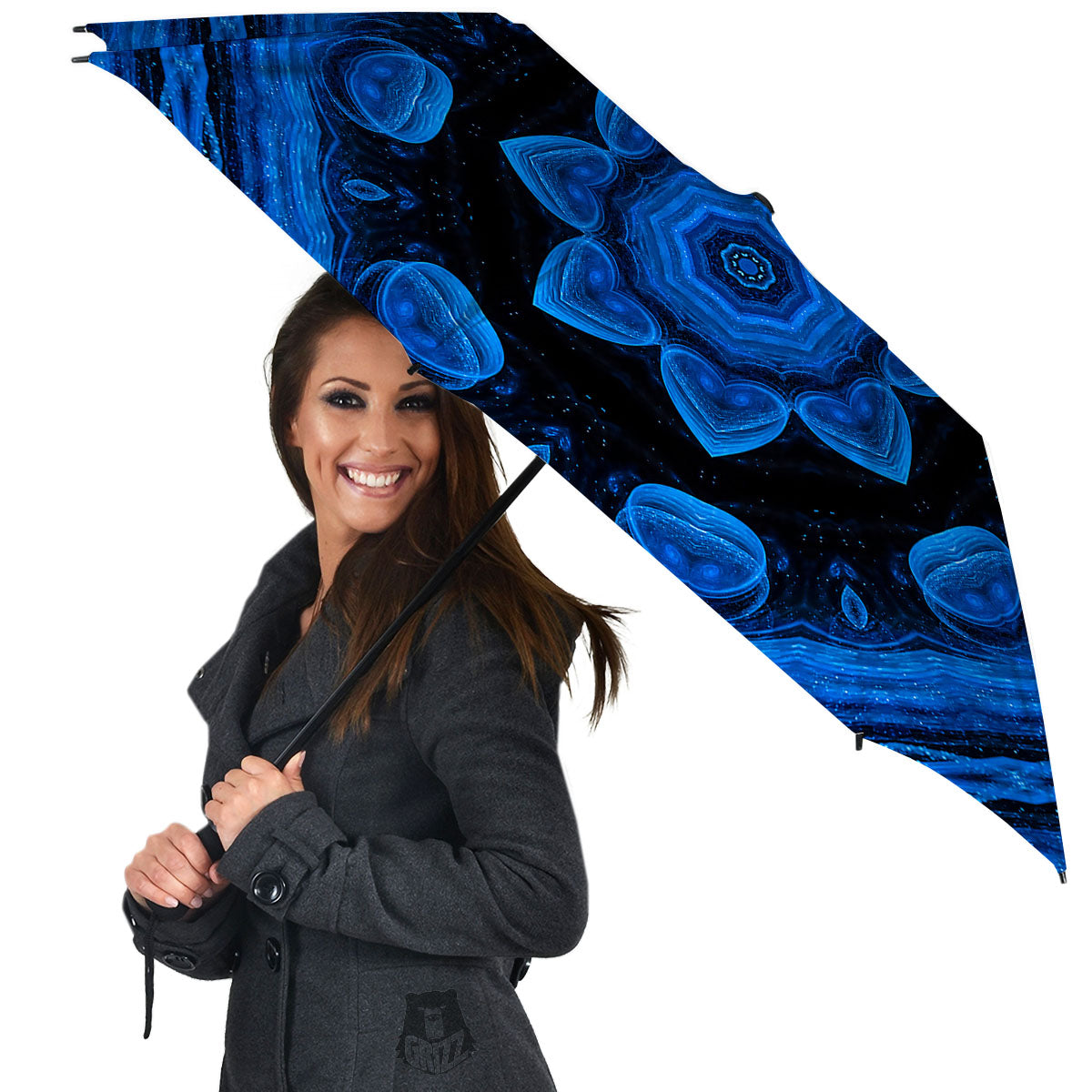 Blue Dark Kaleidoscope Print Umbrella-grizzshop