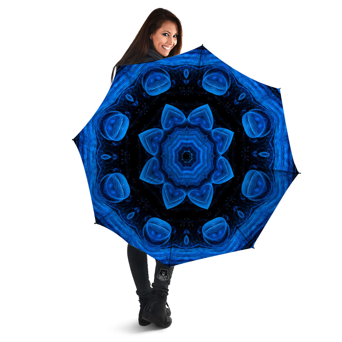 Blue Dark Kaleidoscope Print Umbrella-grizzshop
