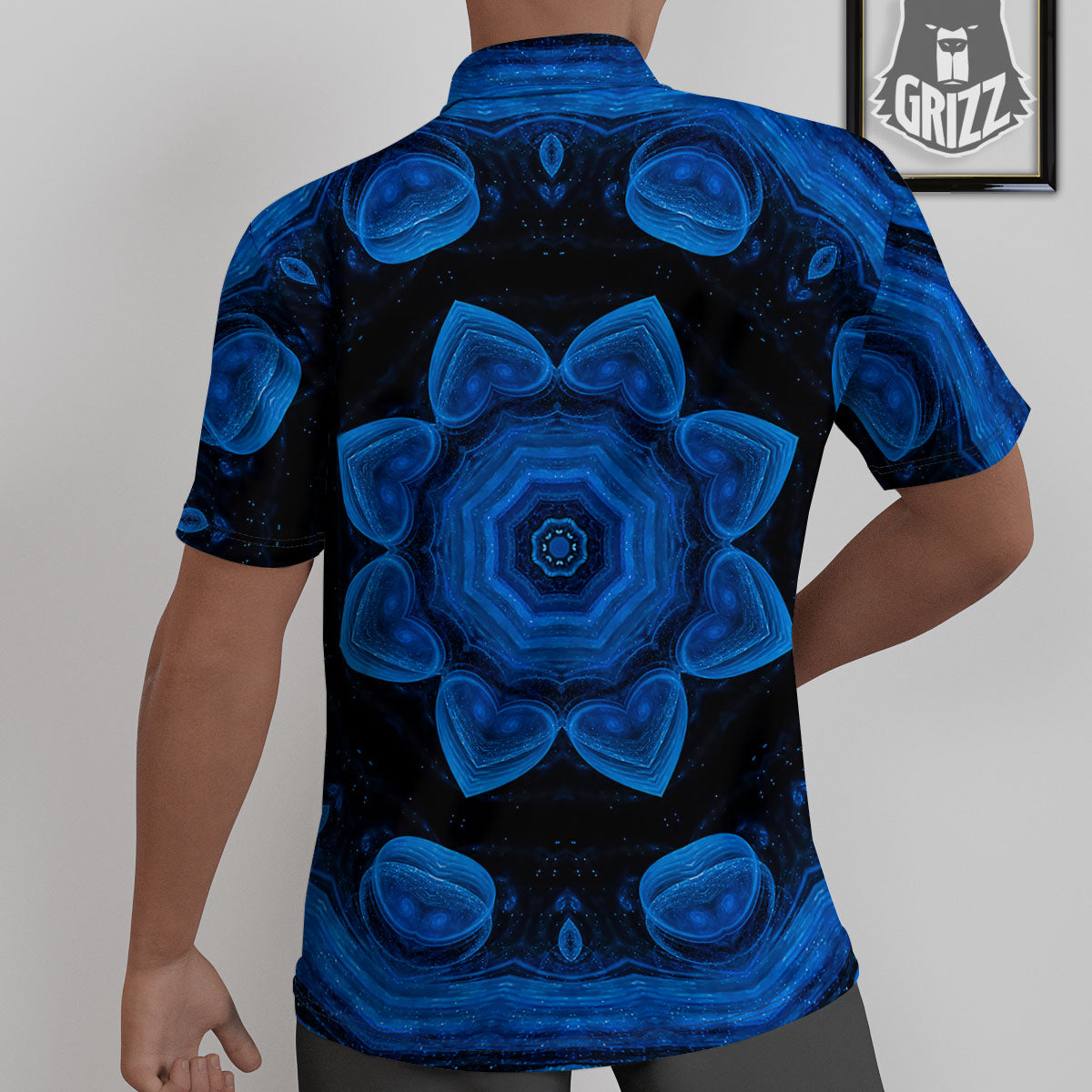 Blue Dark Kaleidoscope Print Untucked Shirts-grizzshop