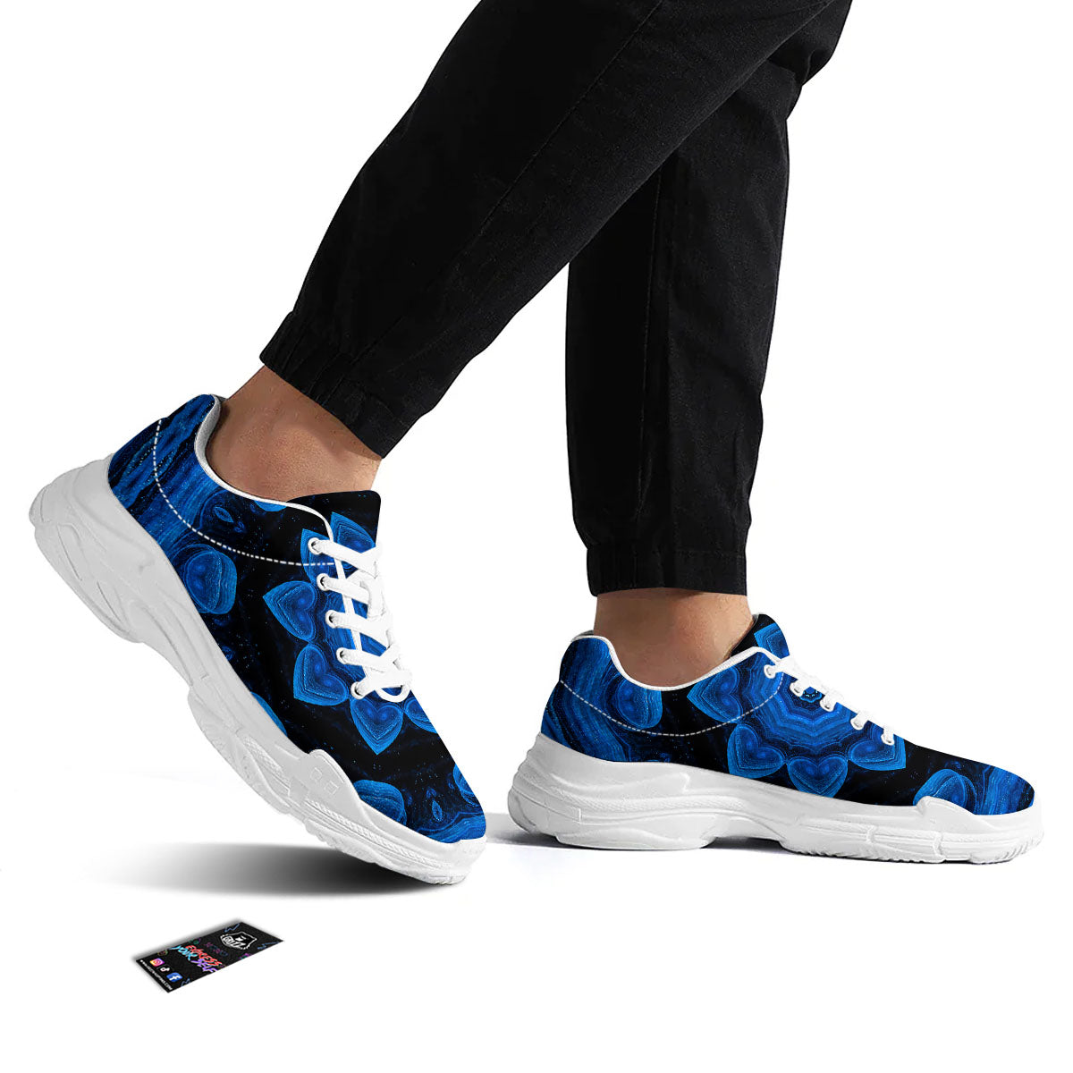 Blue Dark Kaleidoscope Print White Chunky Shoes-grizzshop