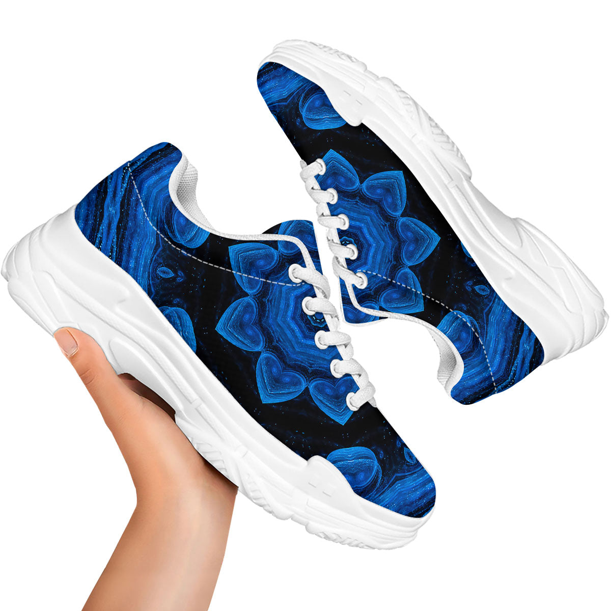 Blue Dark Kaleidoscope Print White Chunky Shoes-grizzshop