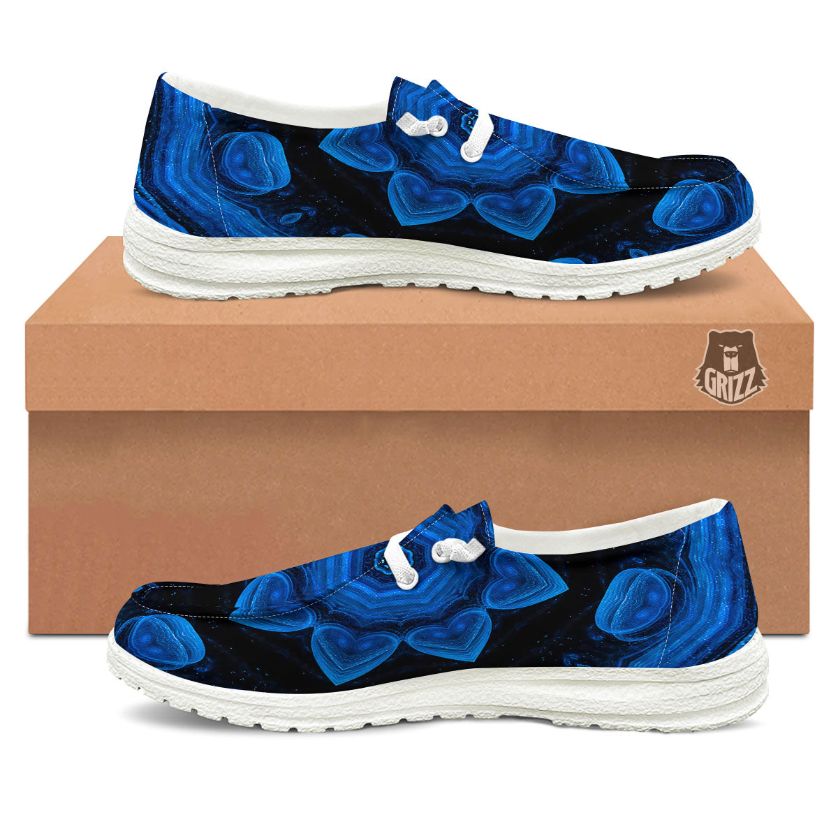 Blue Dark Kaleidoscope Print White Loafers-grizzshop