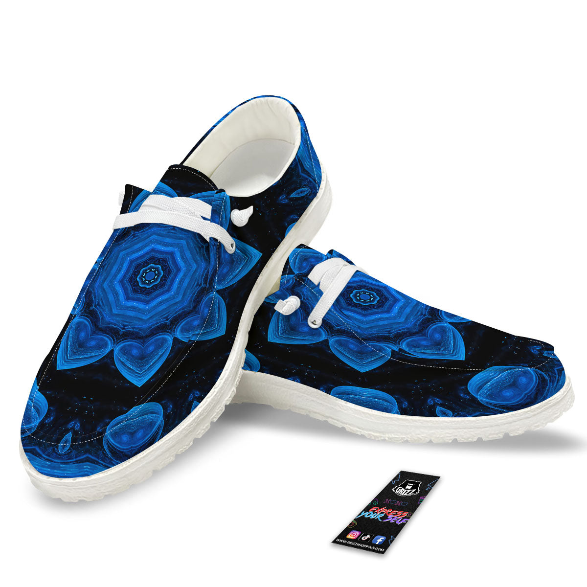 Blue Dark Kaleidoscope Print White Loafers-grizzshop