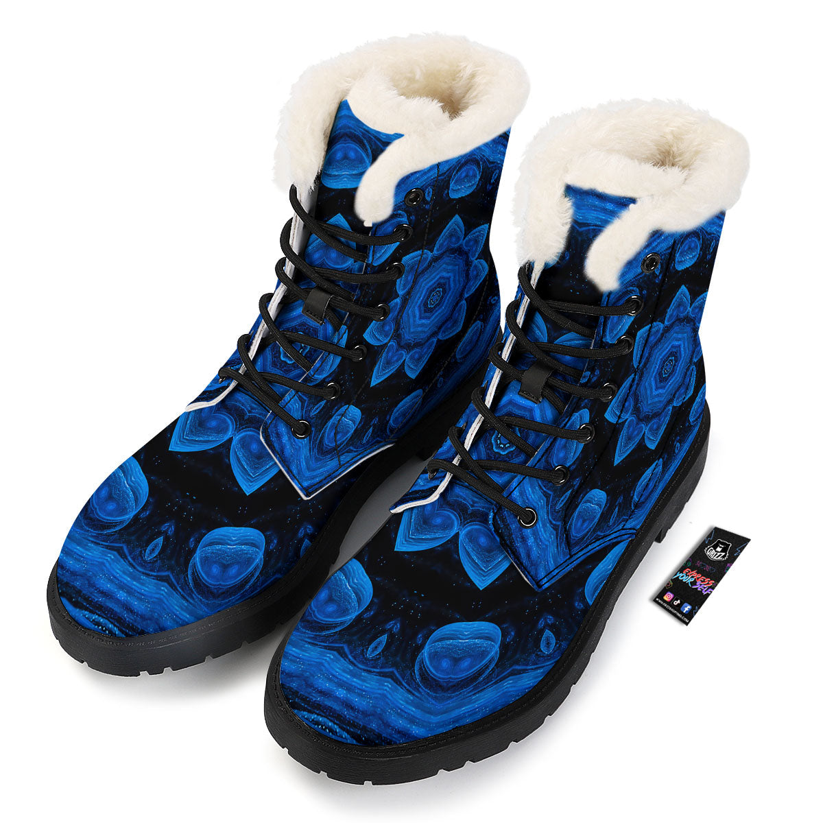 Blue Dark Kaleidoscope Print Winter Boots-grizzshop