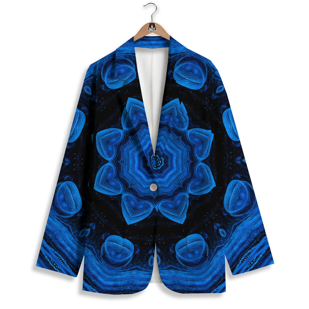 Blue Dark Kaleidoscope Print Women's Blazer-grizzshop