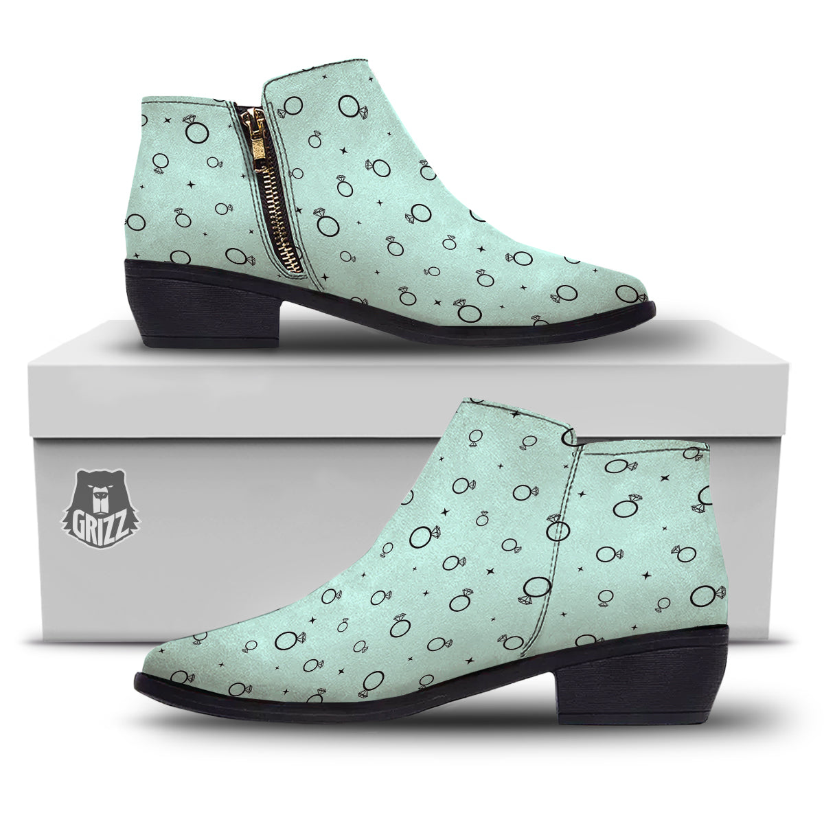 Blue Diamond Ring Print Pattern Ankle Boots-grizzshop