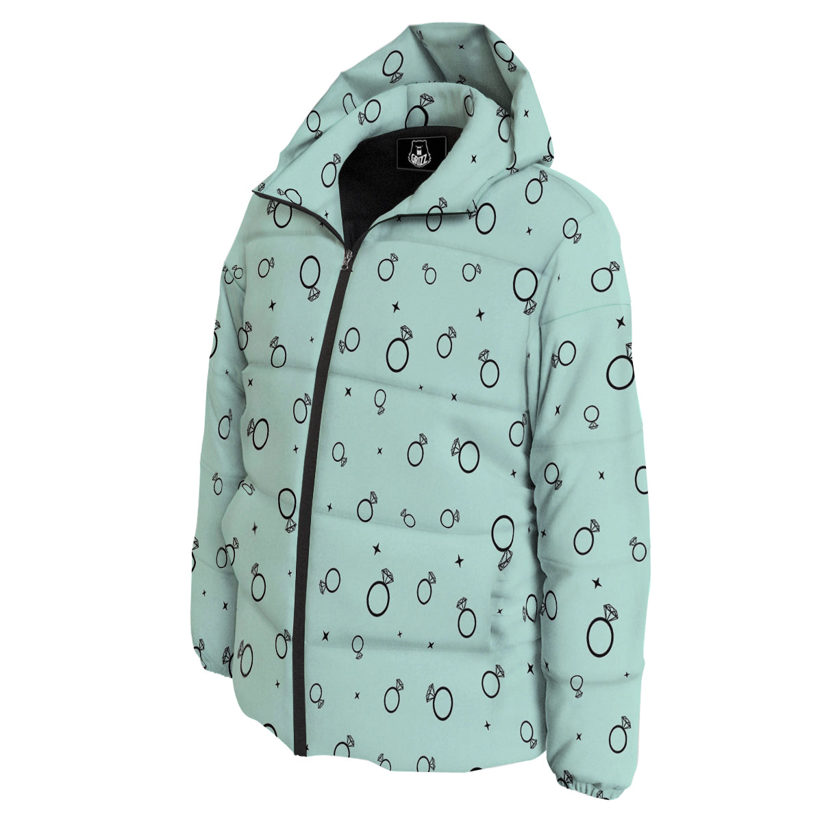 Blue Diamond Ring Print Pattern Down Jacket-grizzshop