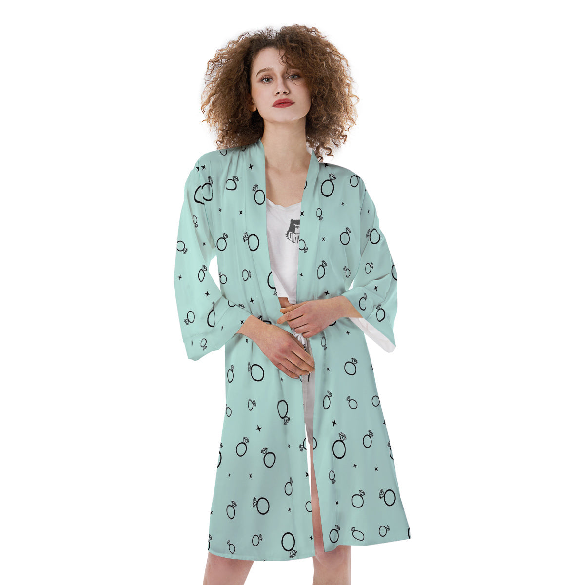 Blue Diamond Ring Print Pattern Kimono-grizzshop