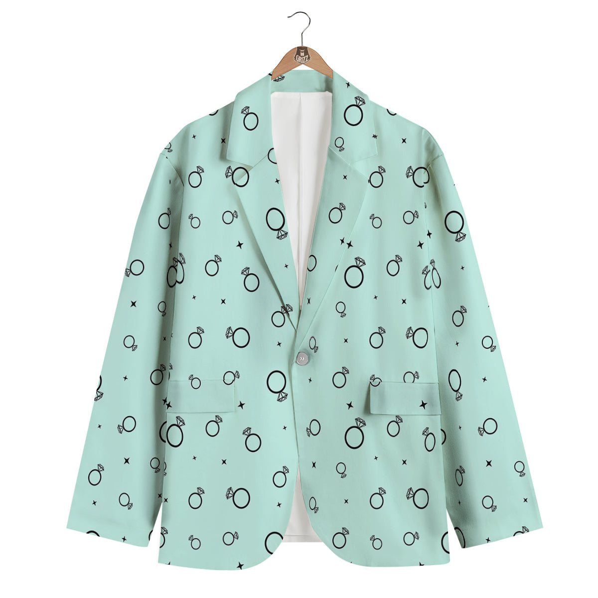 Blue Diamond Ring Print Pattern Men's Blazer-grizzshop