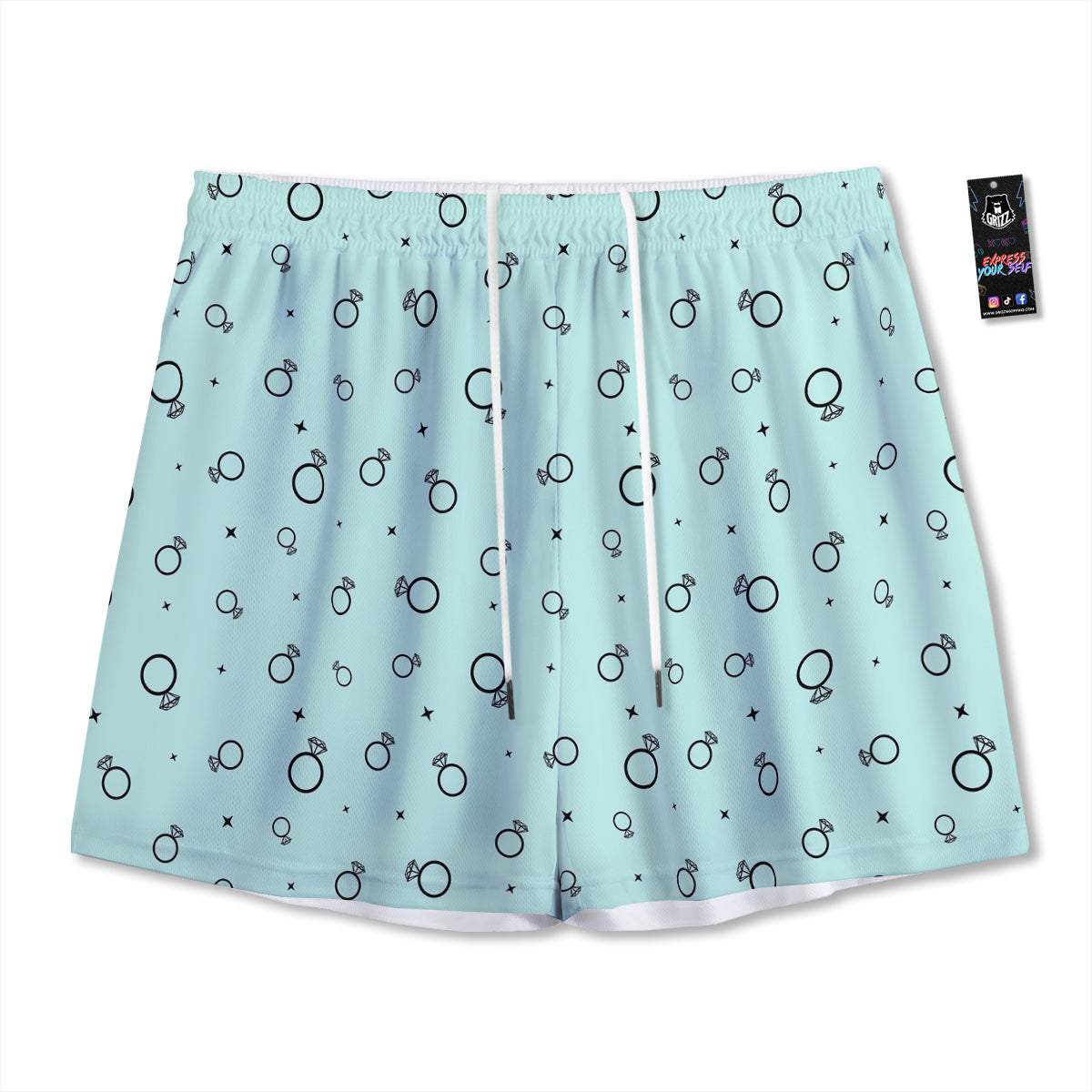 Blue Diamond Ring Print Pattern Mesh Shorts-grizzshop