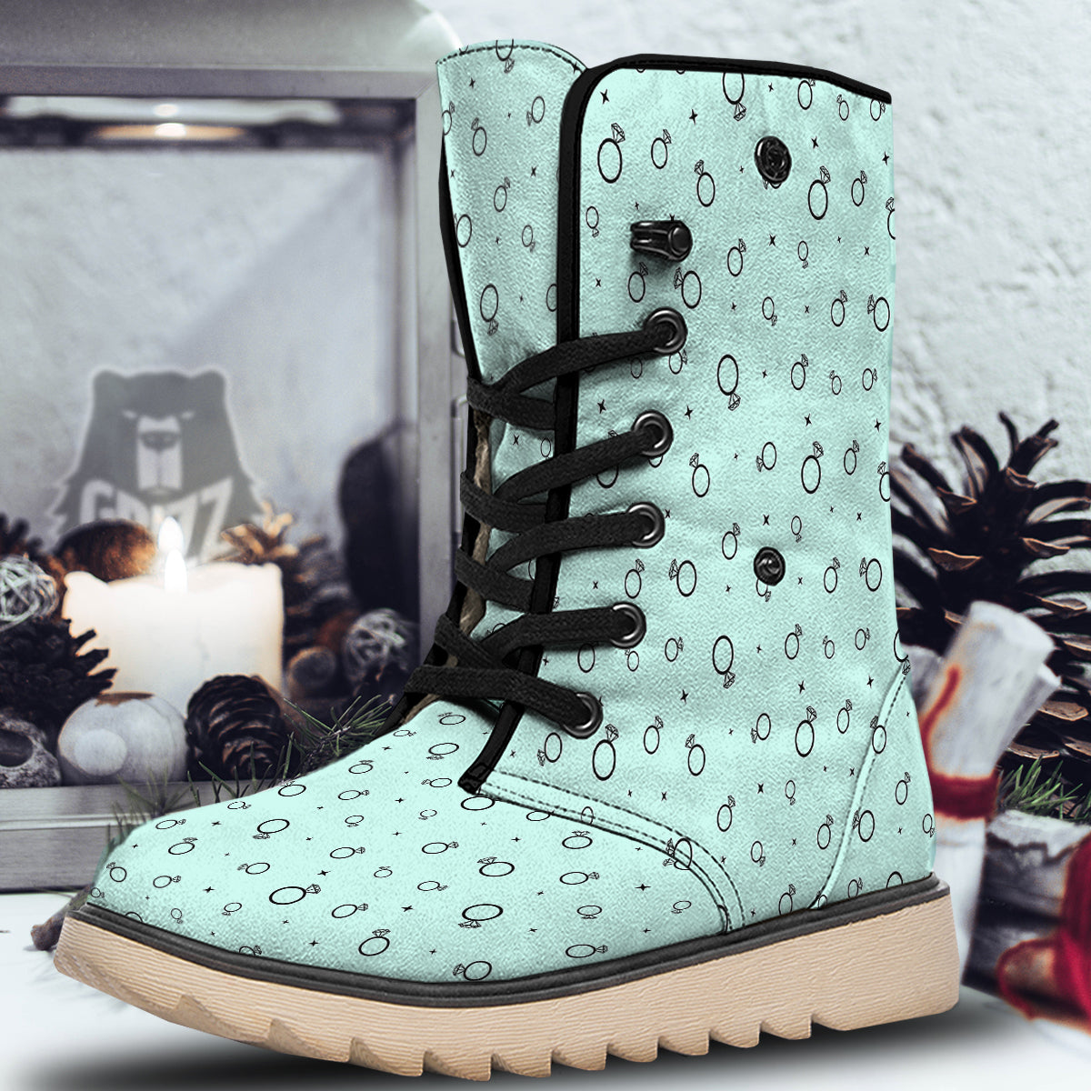 Blue Diamond Ring Print Pattern Snow Boots-grizzshop