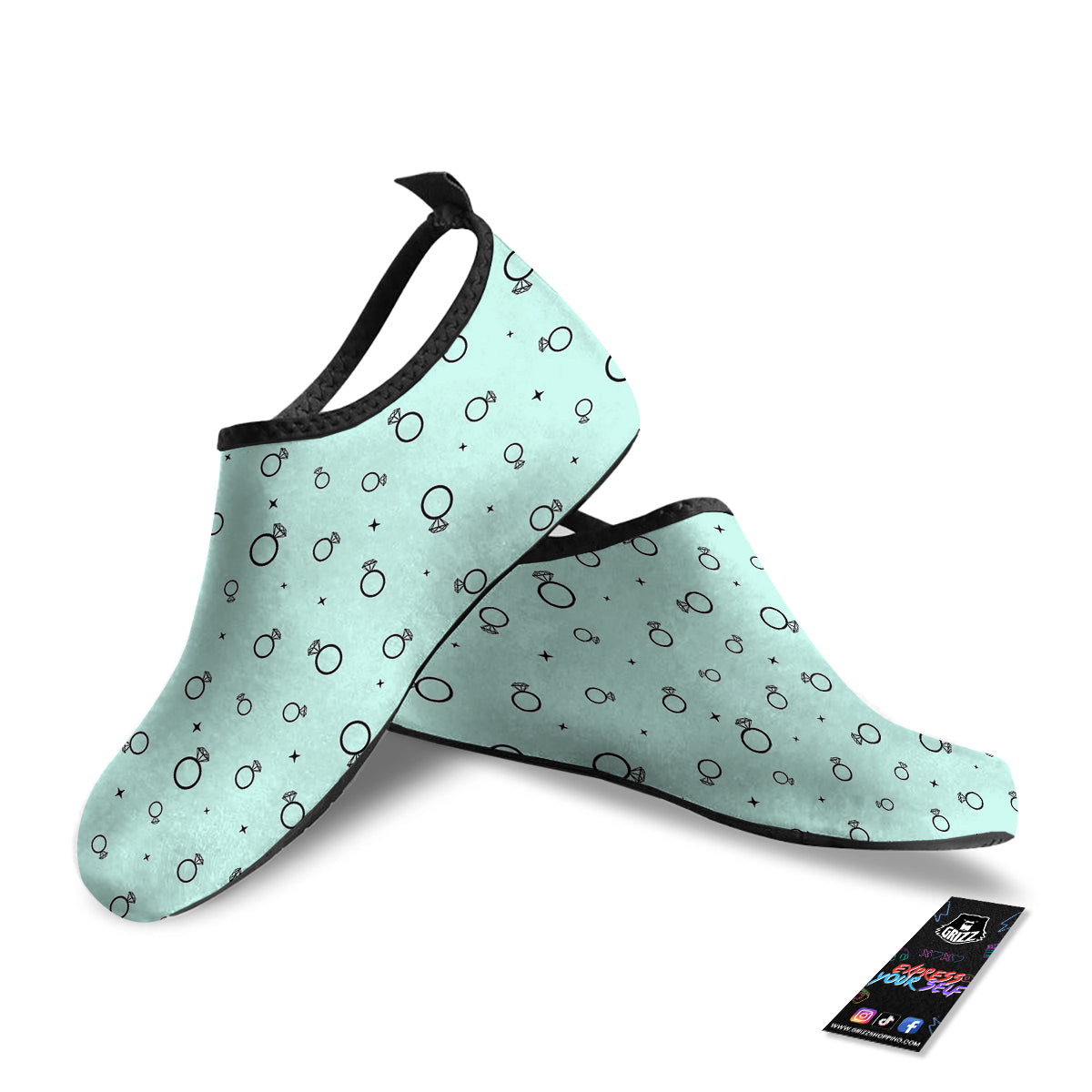 Blue Diamond Ring Print Pattern Water Shoes-grizzshop