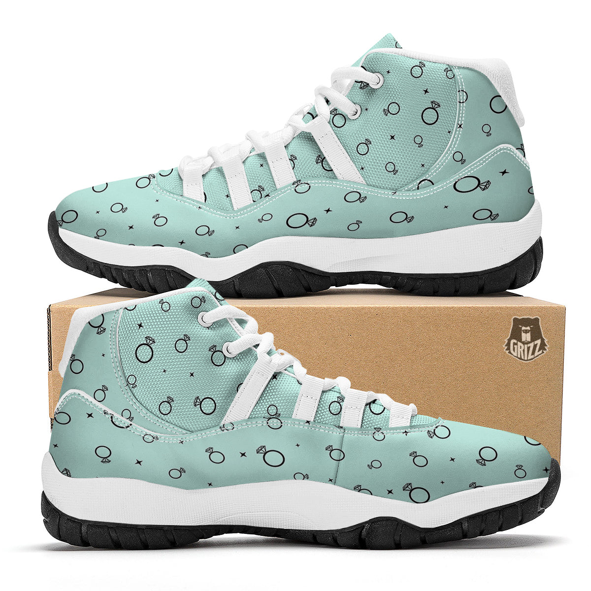 Blue Diamond Ring Print Pattern White Bball Shoes-grizzshop