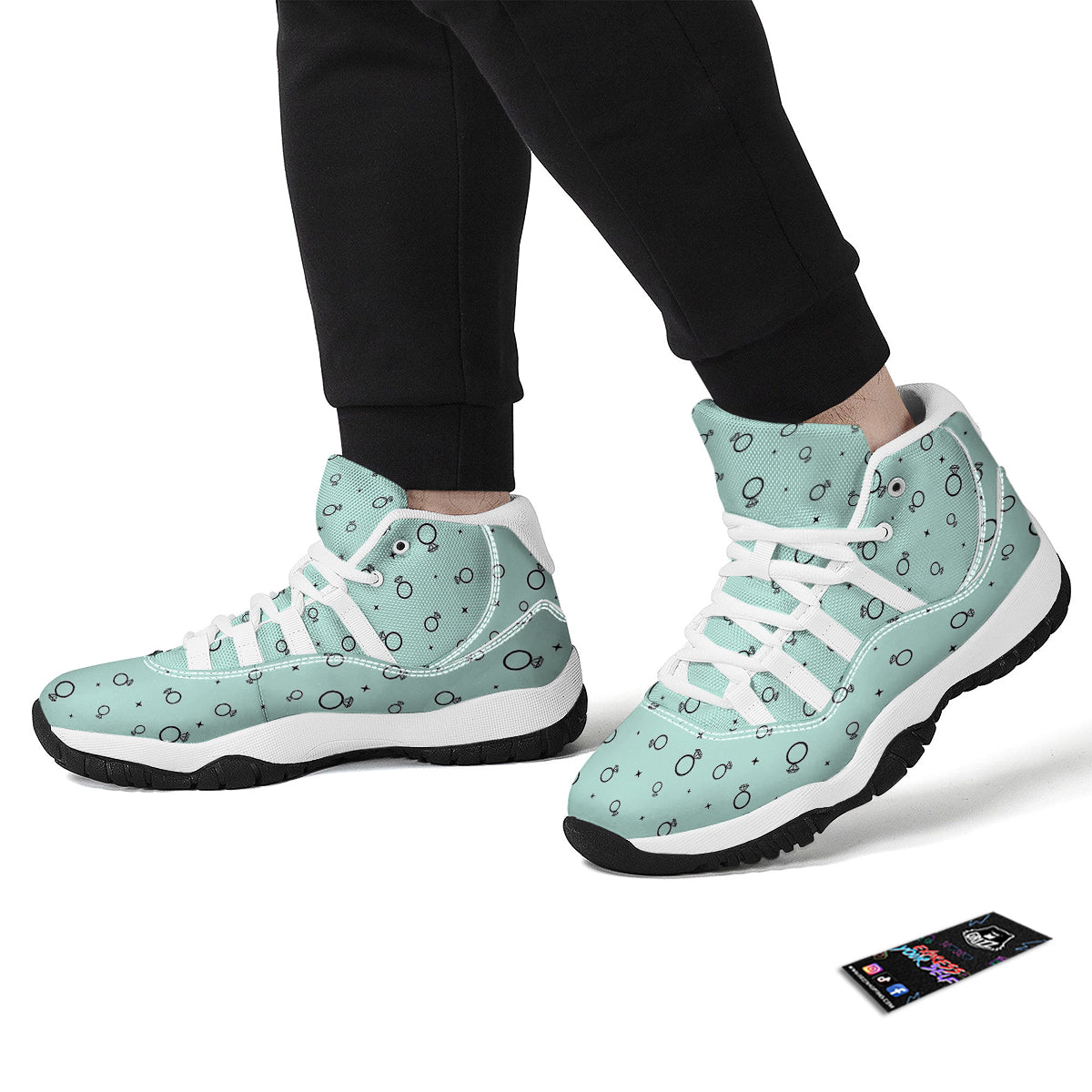 Blue Diamond Ring Print Pattern White Bball Shoes-grizzshop